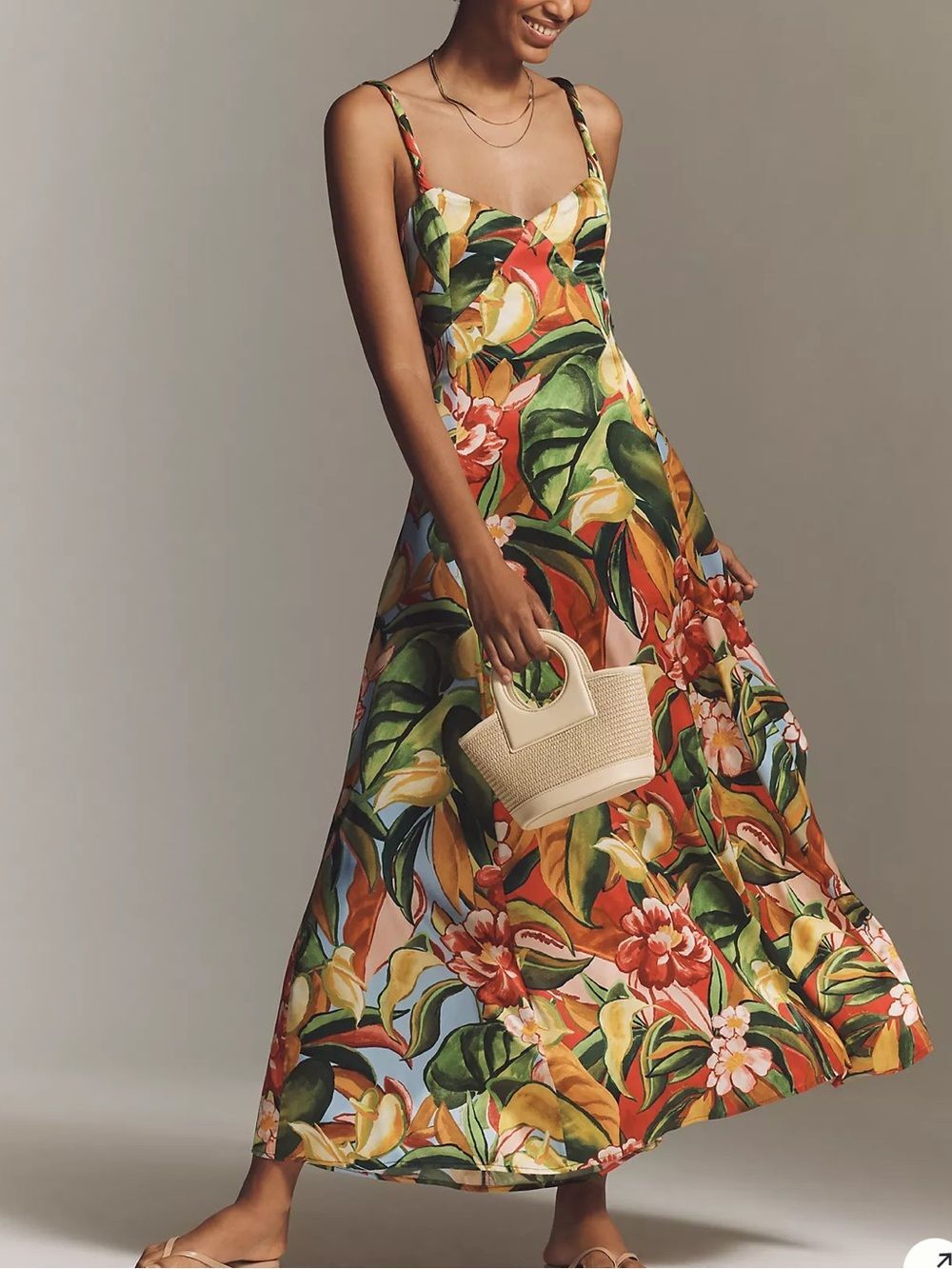 Farm Rio Sweetheart Maxi Slip Dress XL Tropical Bold Cut Out Sleeveless